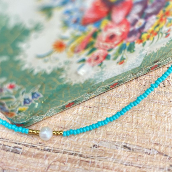 Madam P Choker 16"Turquoise Pearl Seebead Necklace - Picture 5 of 10